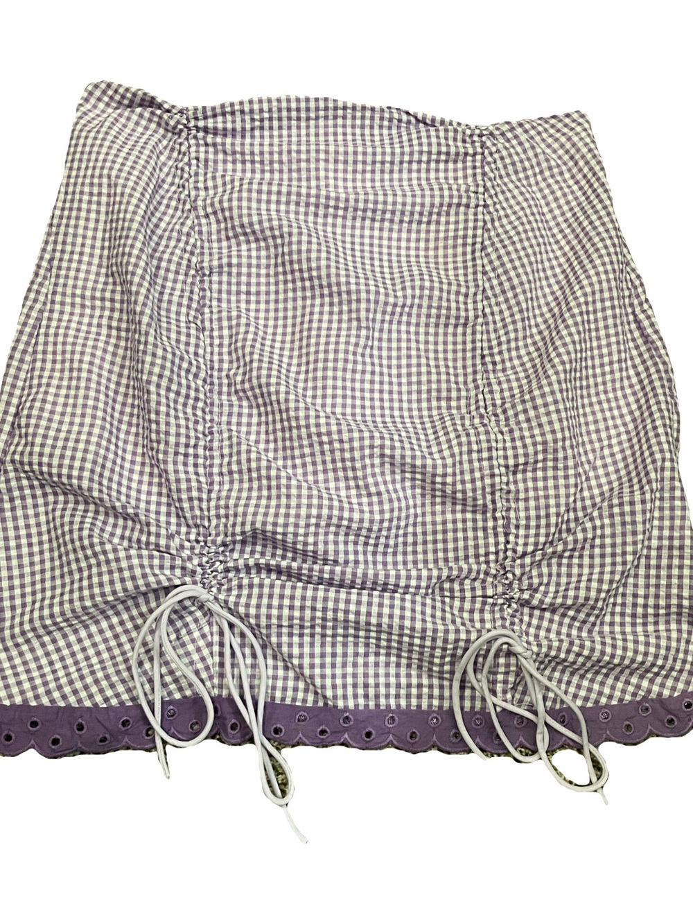 Gingham Drawstring Mini Skirt in Lavender